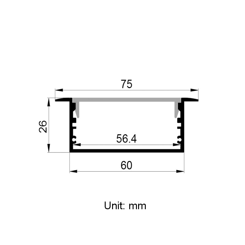 Recessed Aluminum Channel For LED Strip Lighting With 56mm Inner Width Recessed Aluminum Channel For LED Strip Lighting With 56mm Inner Width
